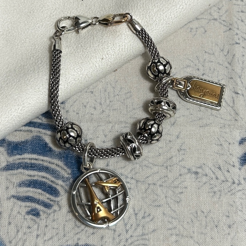Brighton Beverly Glam Charm Bracelet 2 Travel Charms 5 Spacers Silver Plated - Picture 2 of 8